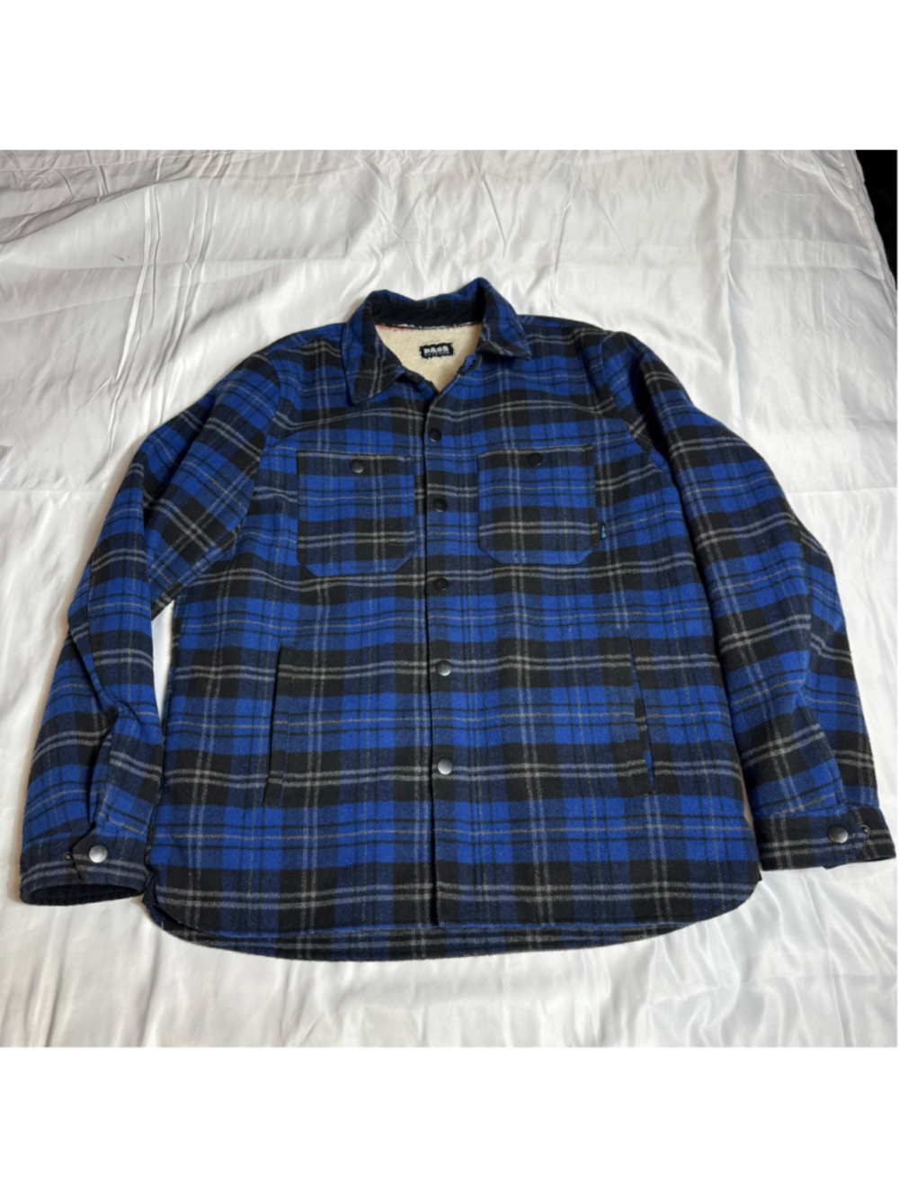Men's Bass Outdoor Plaid Sherpa Lined Shirt Jacket Blue Black Size M
